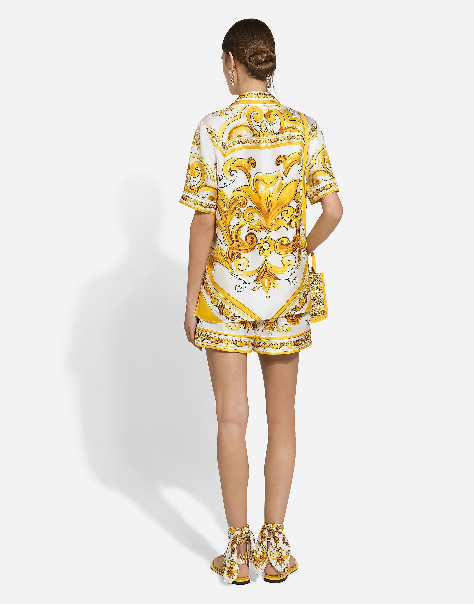 Dolce & Gabbana Majolica Print Silk Pajama Shorts In Yellow