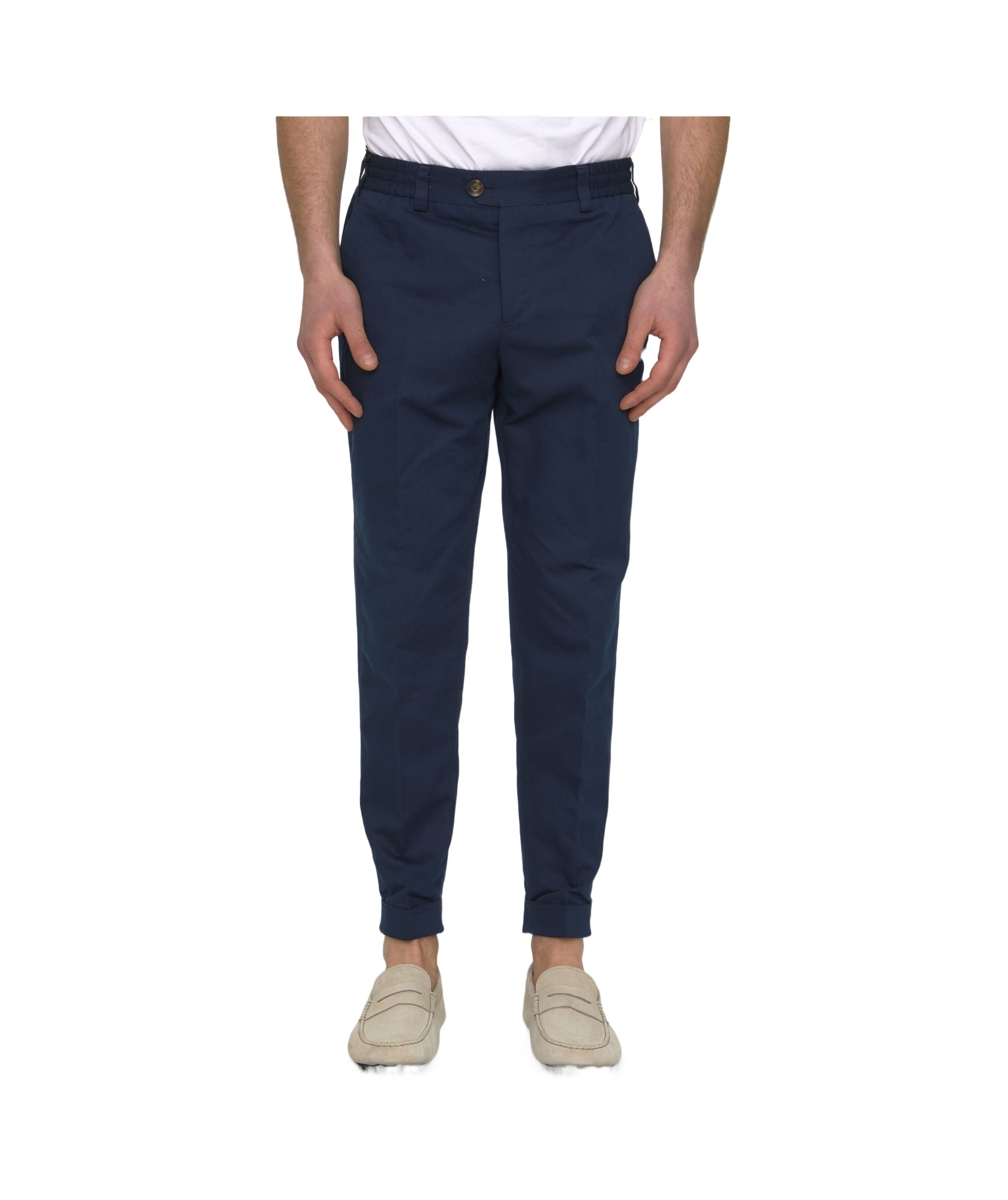 Pt Torino Cropped Cotton And Linen Trousers In Blue