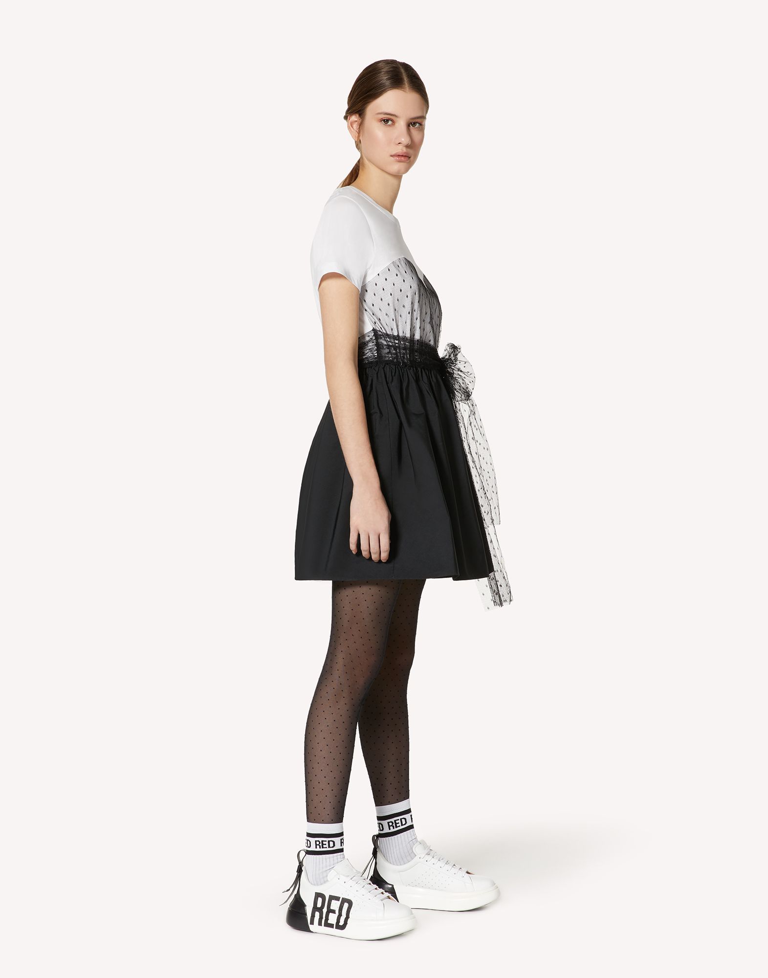 Shop Red Valentino Tulle-overlay T-shirt Dress In Black