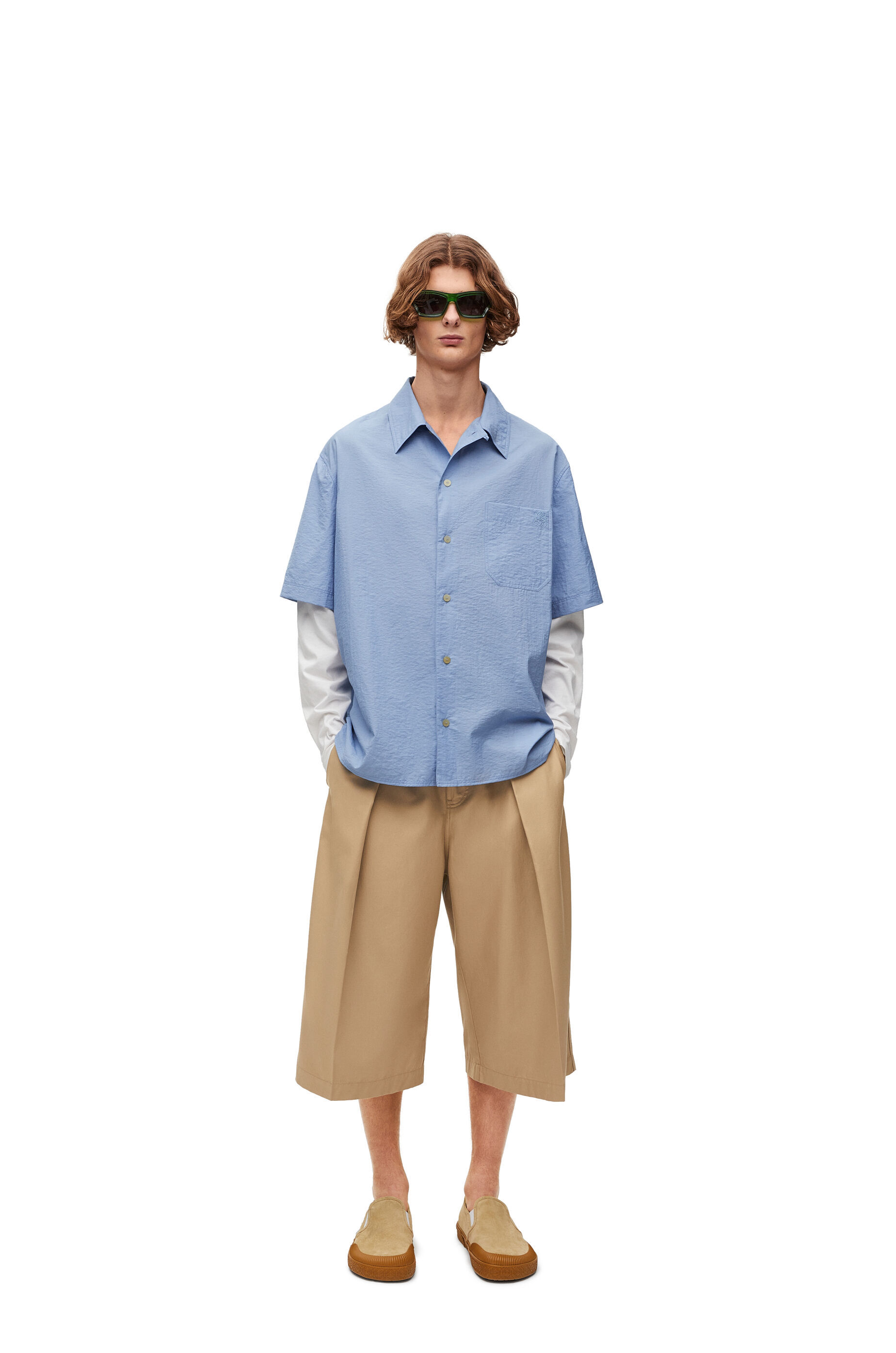 Loewe Pleated Shorts In Cotton In Nude