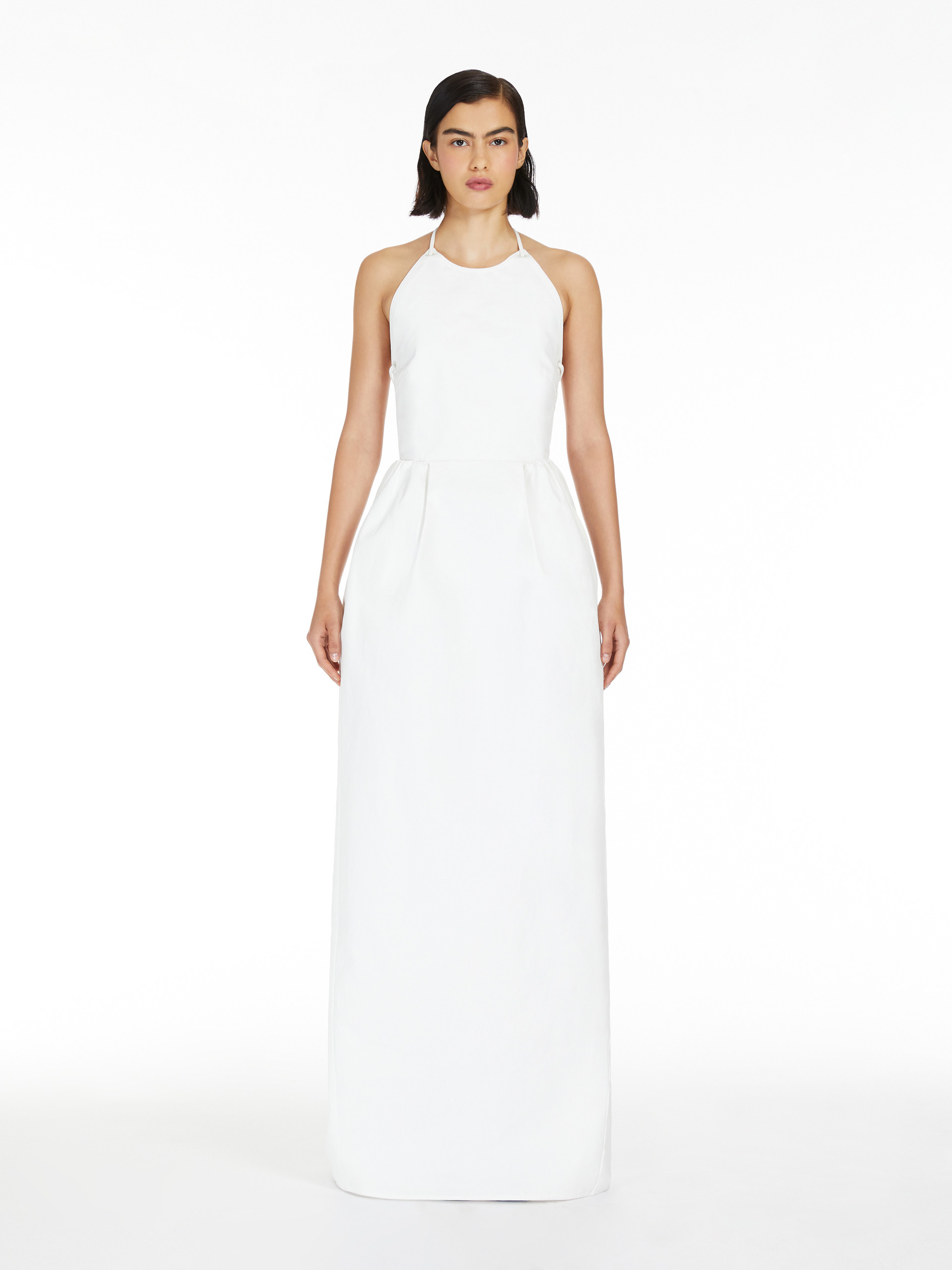 Max Mara Europa Open-back Pleated Cotton-canvas Maxi Dress In White