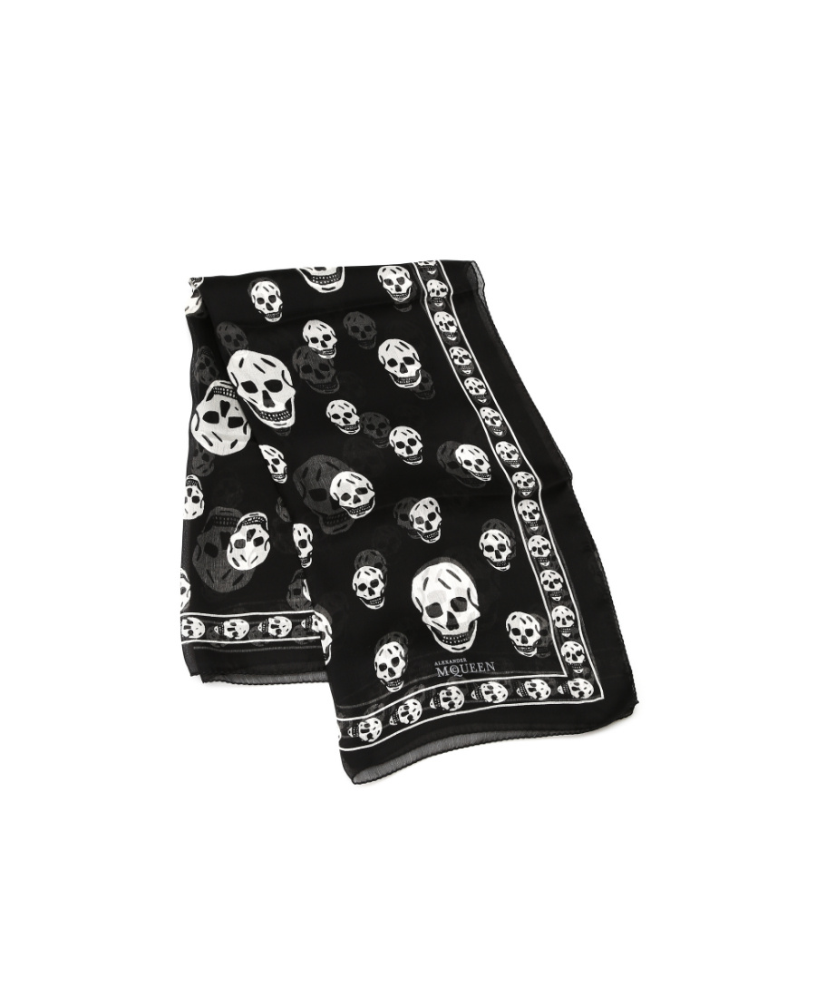Alexander Mcqueen Skull Printed Scarf In Black