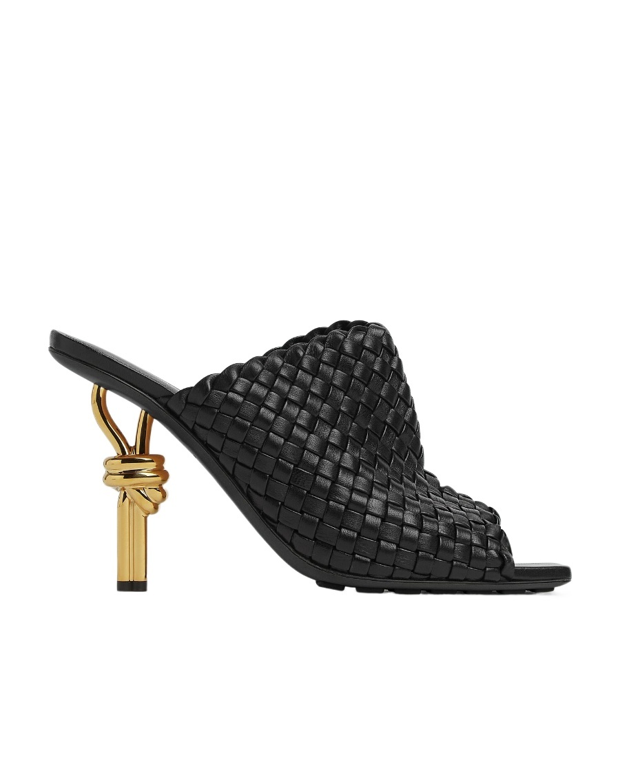 Bottega Veneta 90mm Mini Weave Nappa Leather Knot Mule Sandals In Black