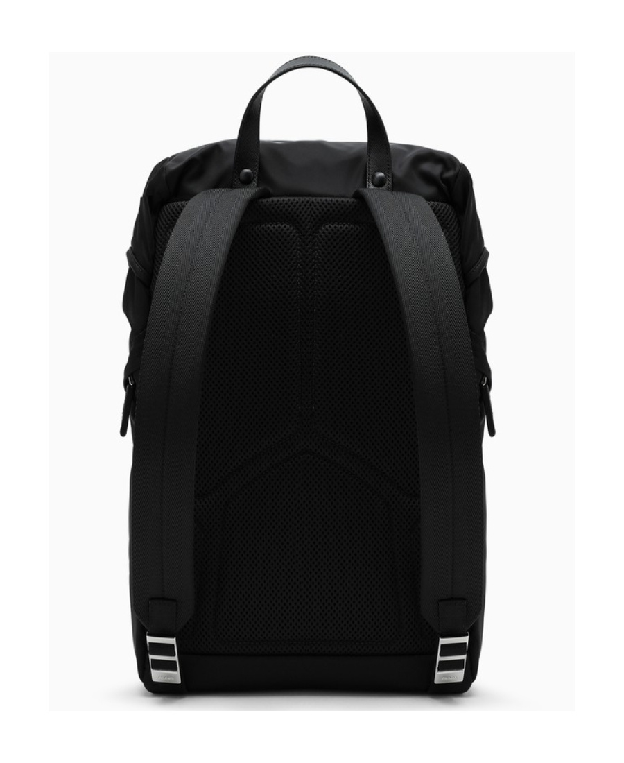 Prada Structured Leather Backpack With Logo Zipper Closure In Black