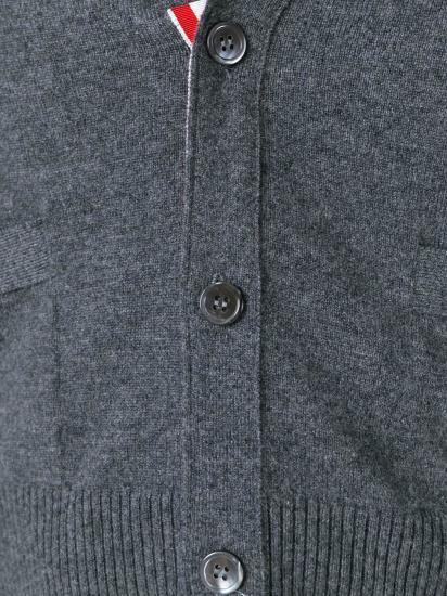 Shop Thom Browne Short V-neck Cardigan With 4-bar Stripe In Medium Grey Cashmere In Black
