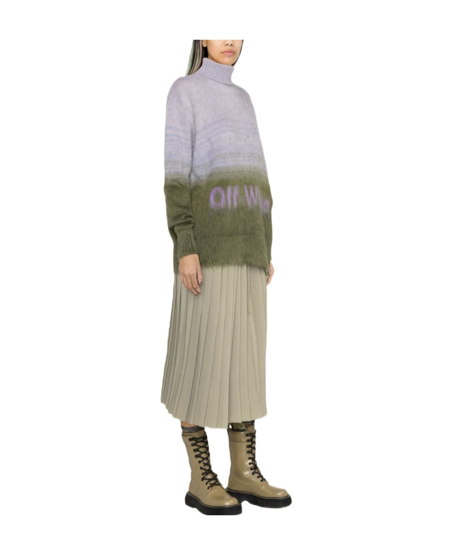 Off-white Intarsia-knit Logo Roll-neck Jumper In Gray