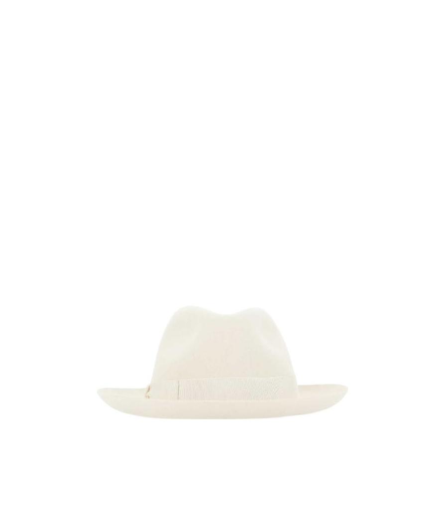 Borsalino Ribbon-trimmed Wide-brim Fedora Hat In White