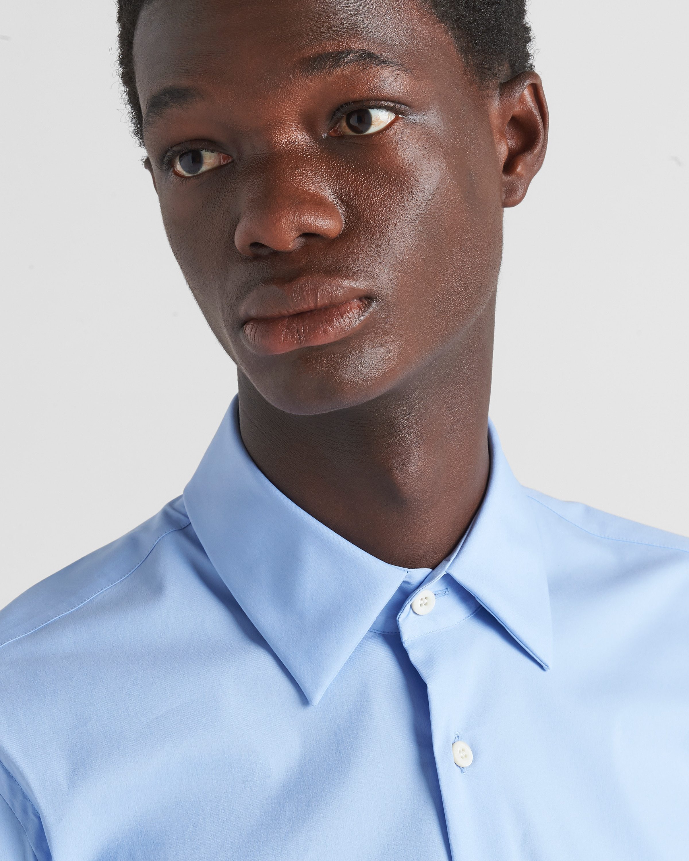 Prada Button-down Collar Poplin Shirt With Cuffed Sleeves In Blue