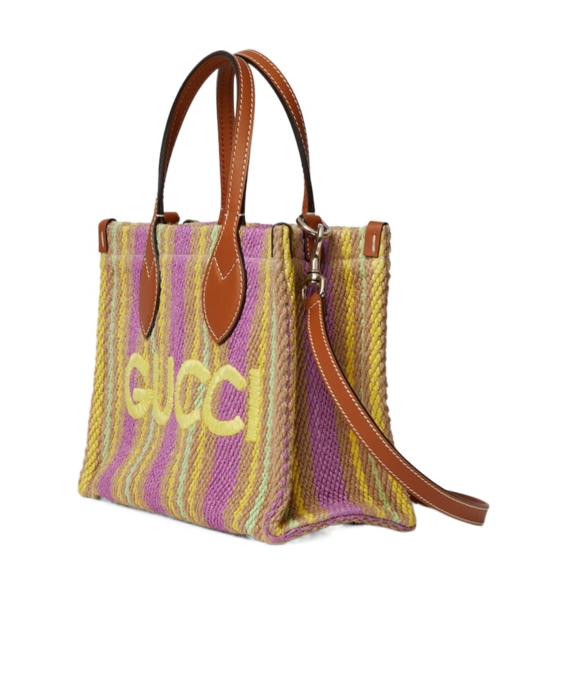 Gucci Logo-embroidered Striped Tote Bag In Brown
