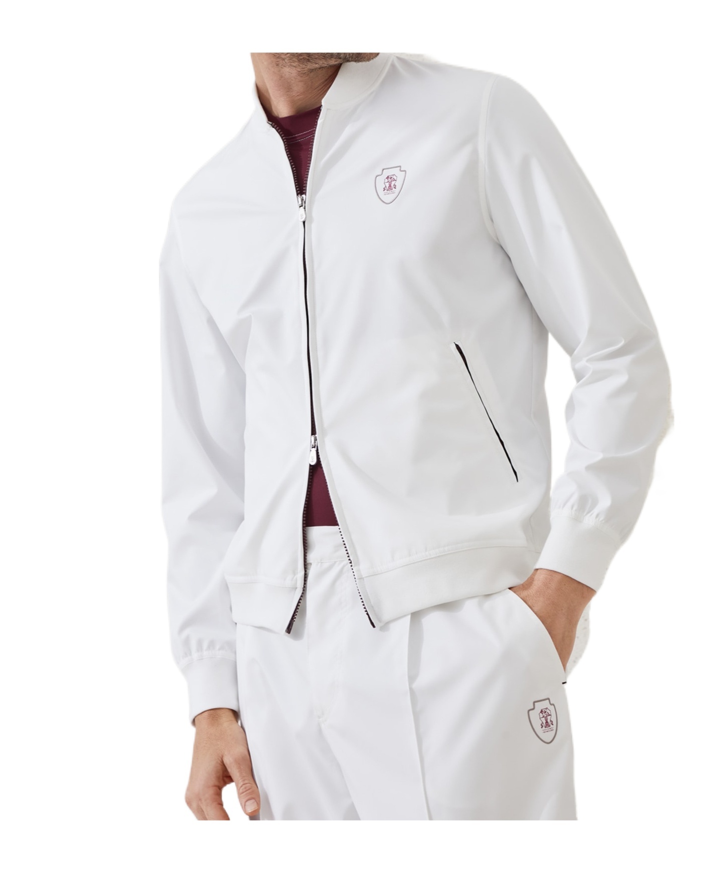 Brunello Cucinelli Nylon Sweatshirt With Logo And Zipper In White