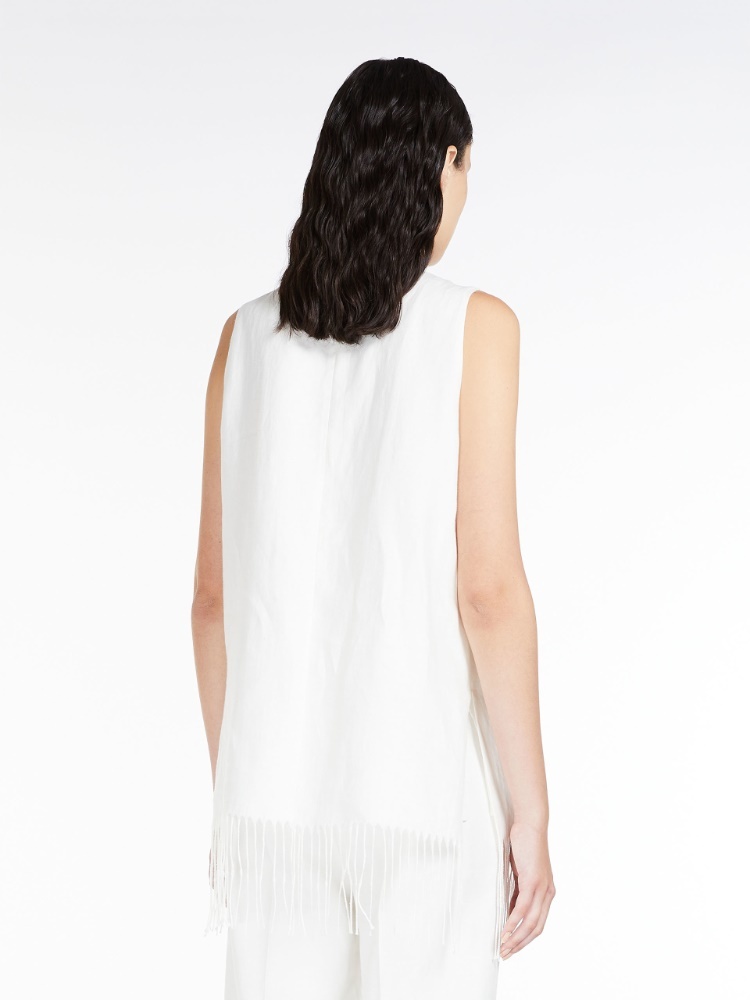 Max Mara Fringe-hem Linen Blouse In White