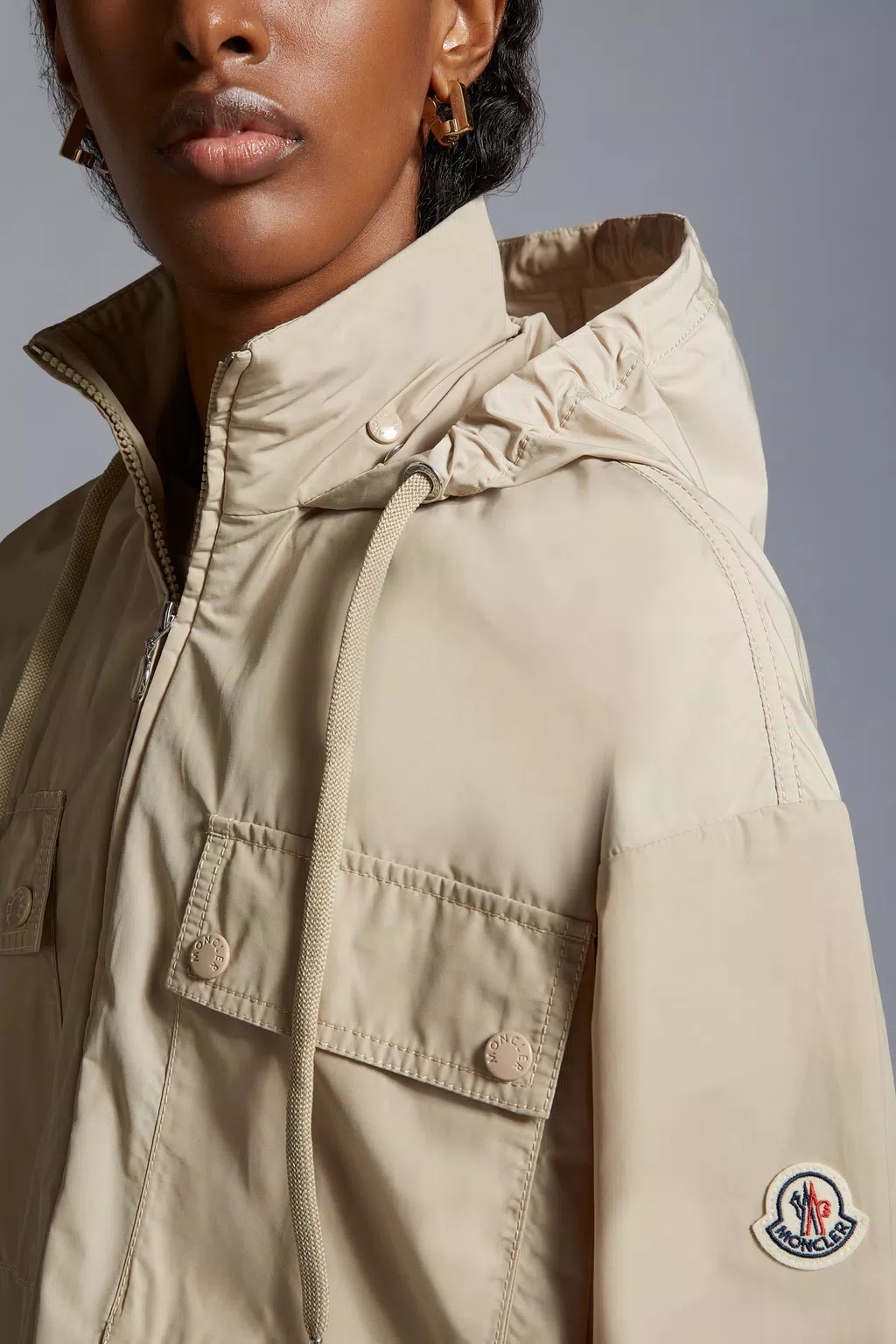 Shop Moncler Leda Cropped Jacket In Nude