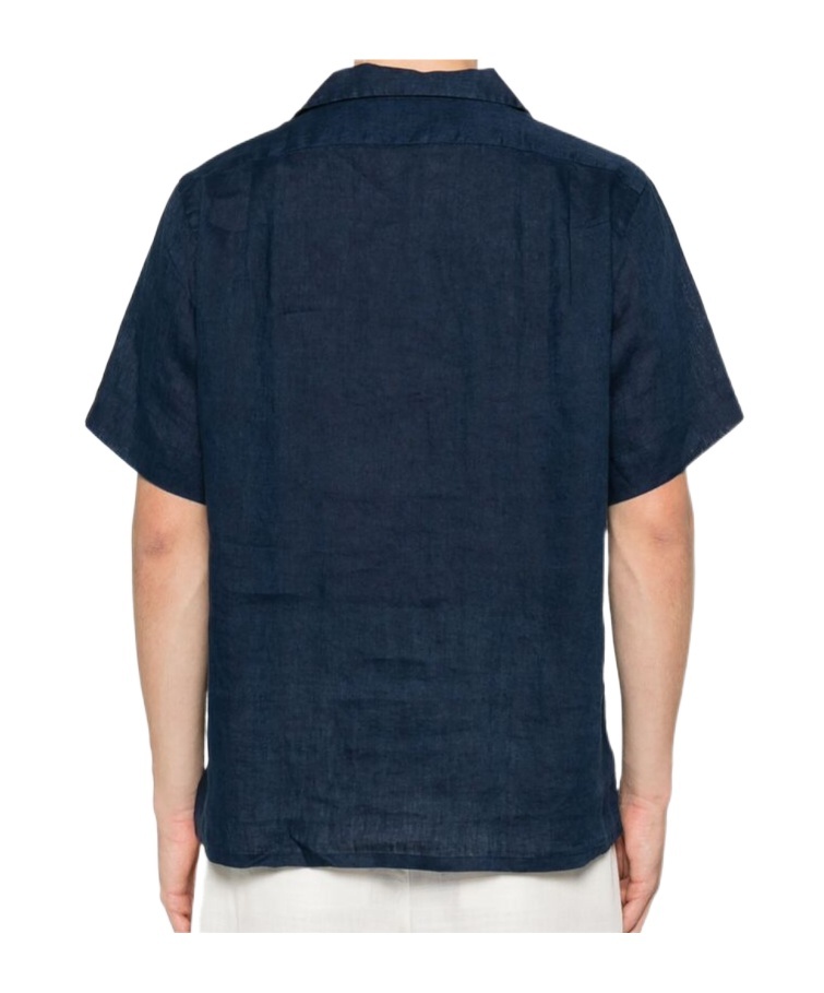 Polo Ralph Lauren Icon Logo Short Sleeve Revere Collar Linen Shirt Classic Oversized Fit In Black