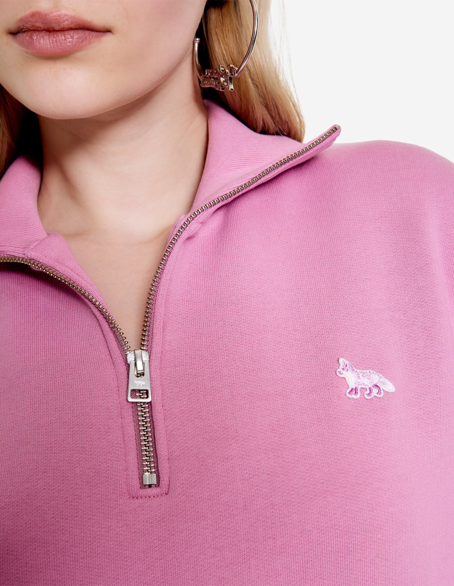Shop Maison Kitsuné Fox-appliqué Half-zip Sweatshirt In Pink