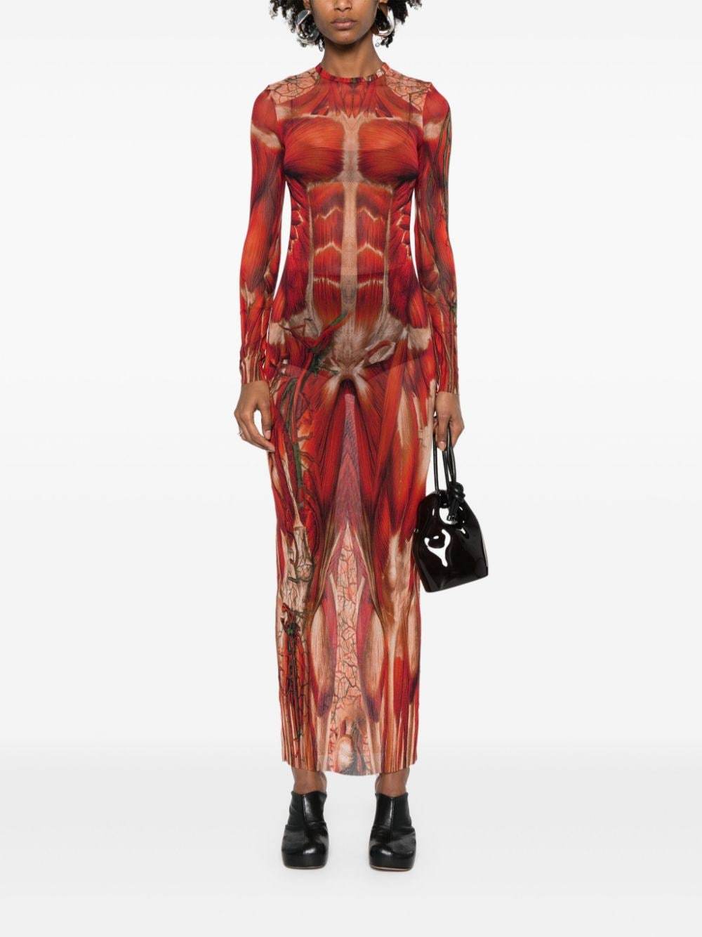 Shop Jean Paul Gaultier Écorché-print Tulle Maxi Dress In Pink