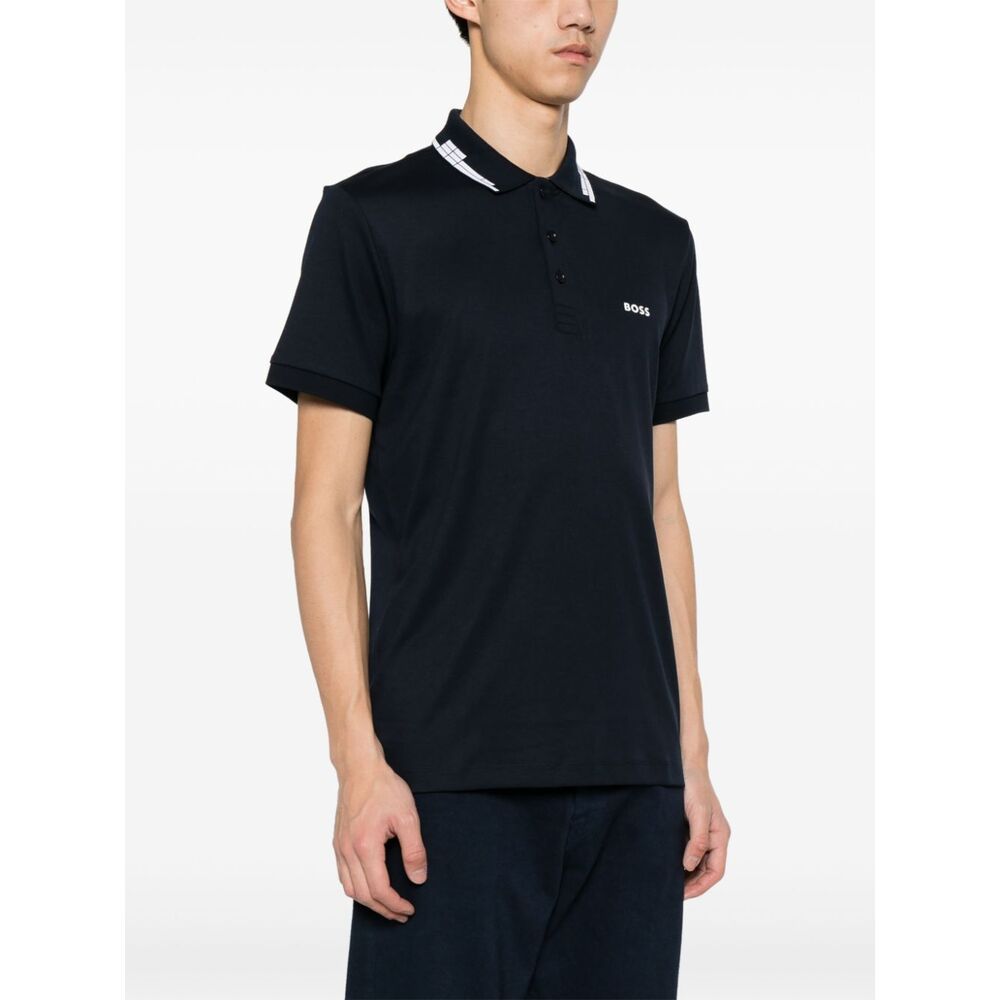 Hugo Boss Embroidered-logo Cotton Polo Shirt In Black