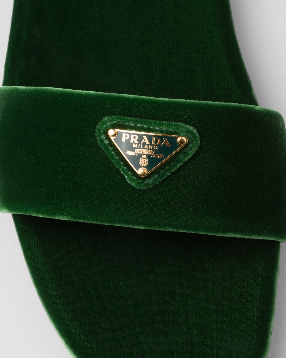 Prada Triangle-logo Velvet Slides In Green