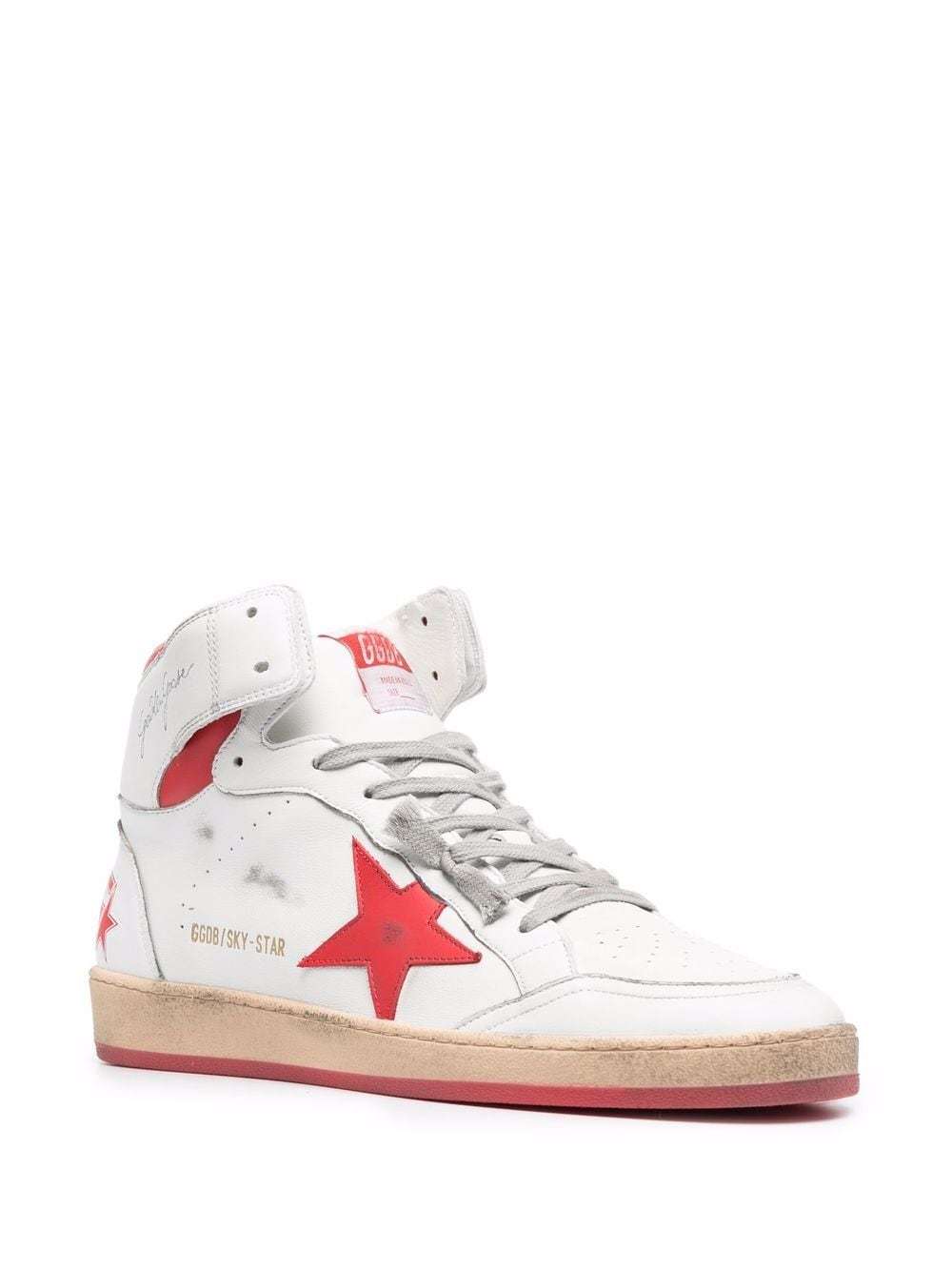 Golden Goose Sky-star Sneakers With Signature On The Ankle And Red Leather Inserts In White