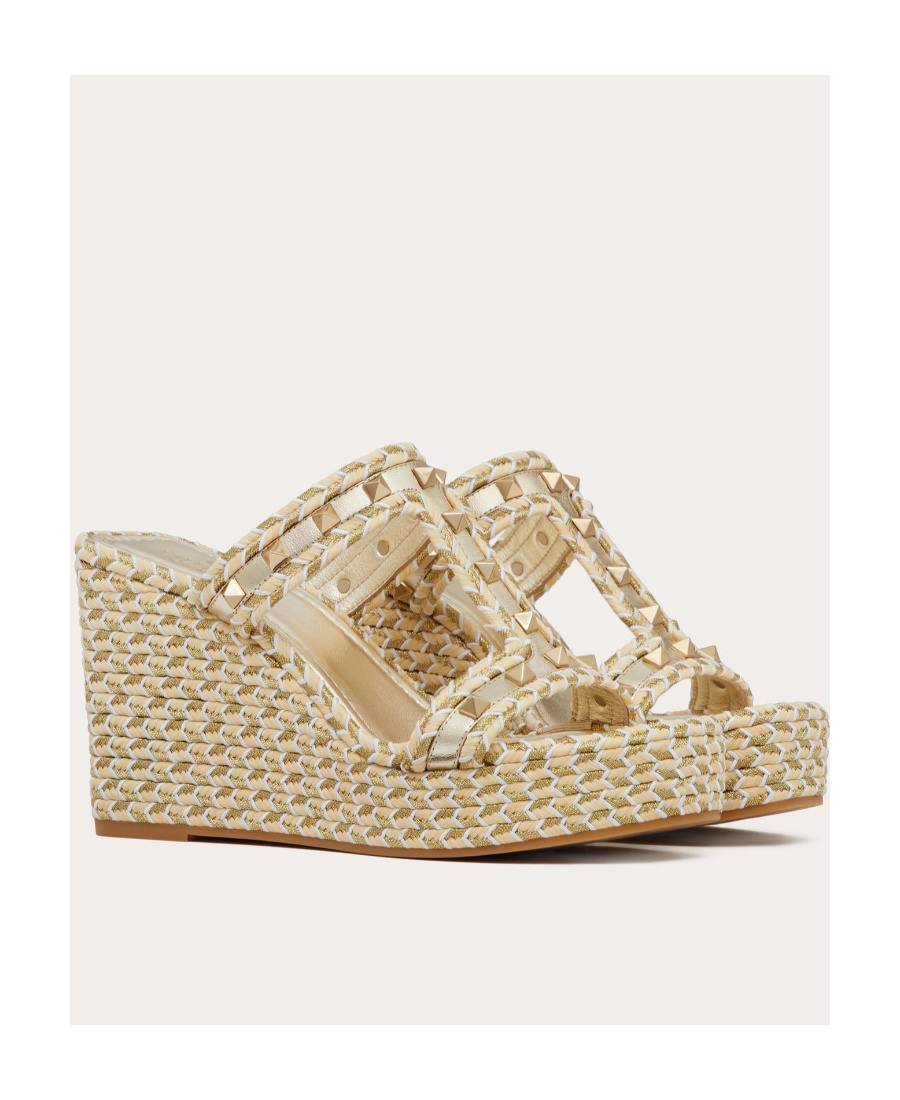 Valentino Rockstud 90mm Woven Wedge Sandals In Multi