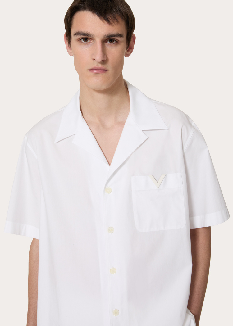 Valentino Toile Iconographe Pattern Cotton Poplin Bowling Shirt In White