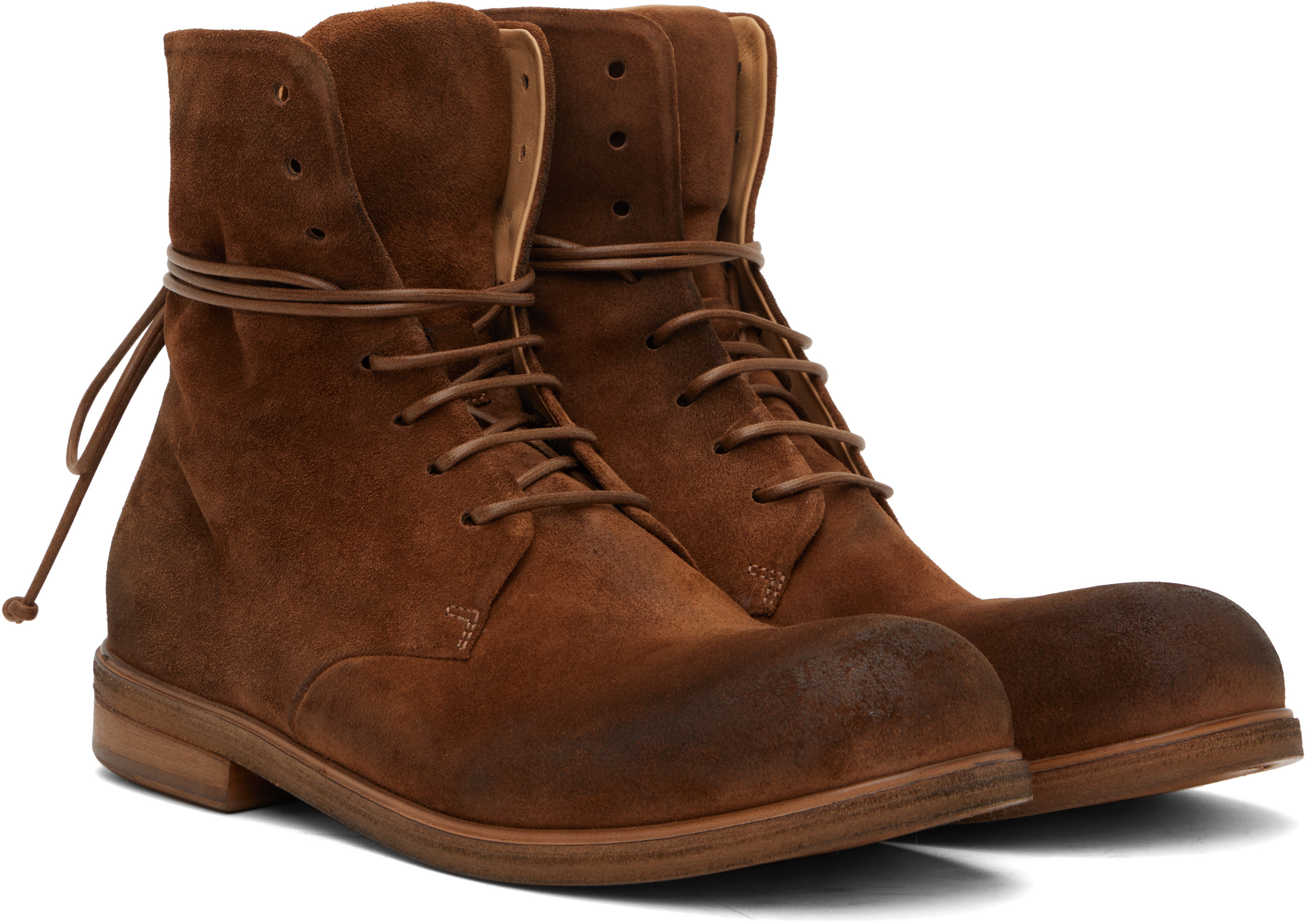 Marsèll Ssense Exclusive Brown Zucca Media Ankle Boots In Burgundy