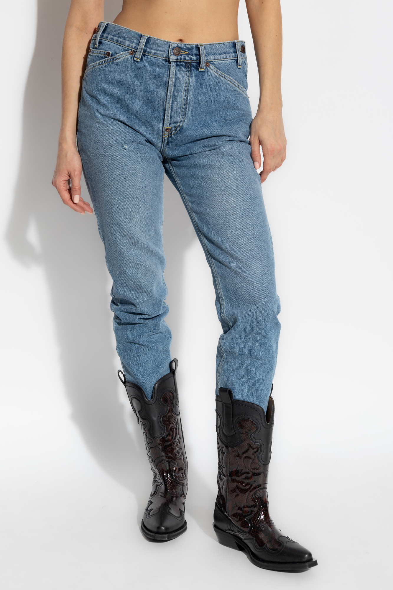 Moschino High-rise Logo-patch Jeans In Blue