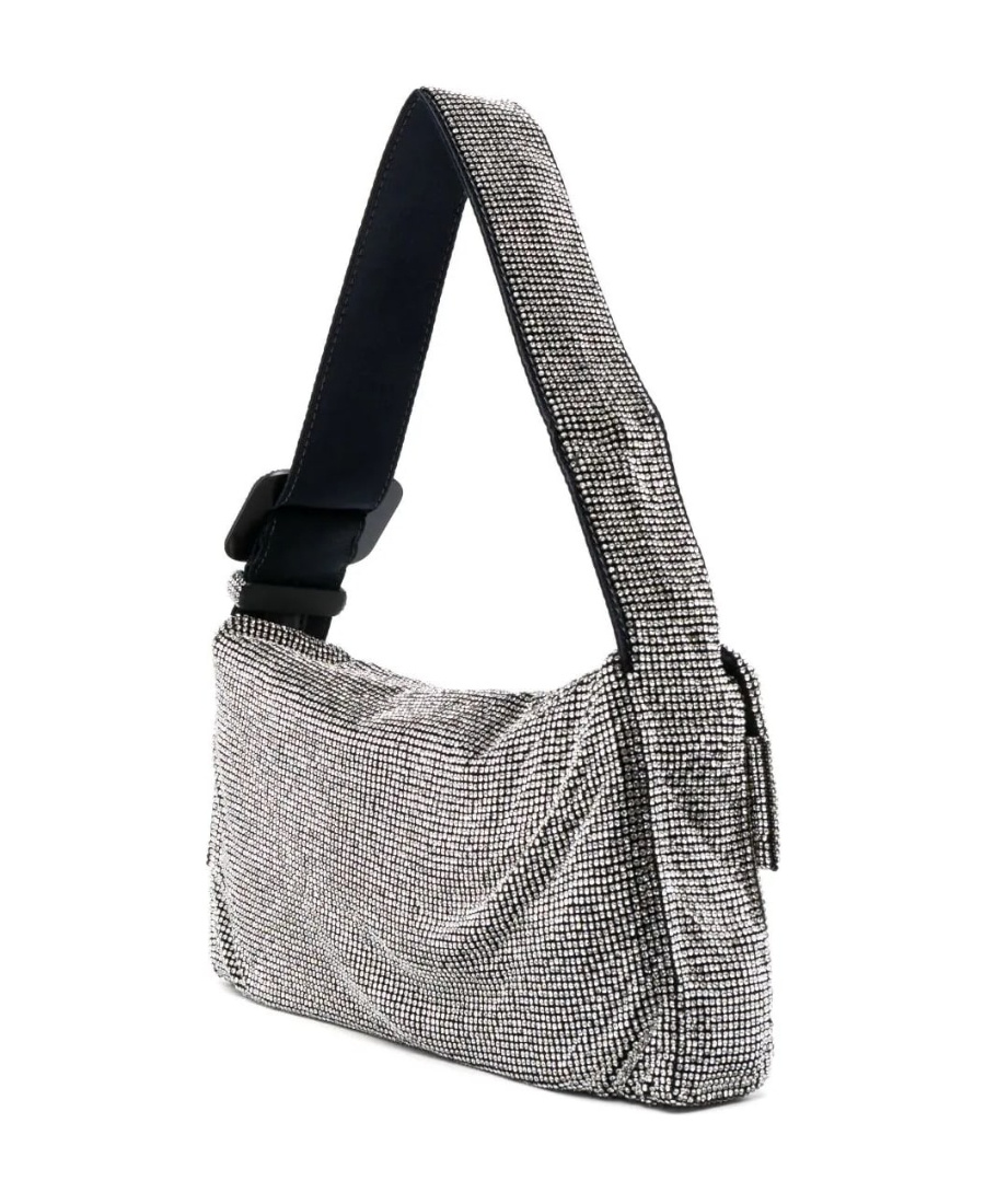 Benedetta Bruzziches Vitty La Mignon' Silver Shoulder Bag With Gem Embellishment In Rhinestone Mesh In Gray