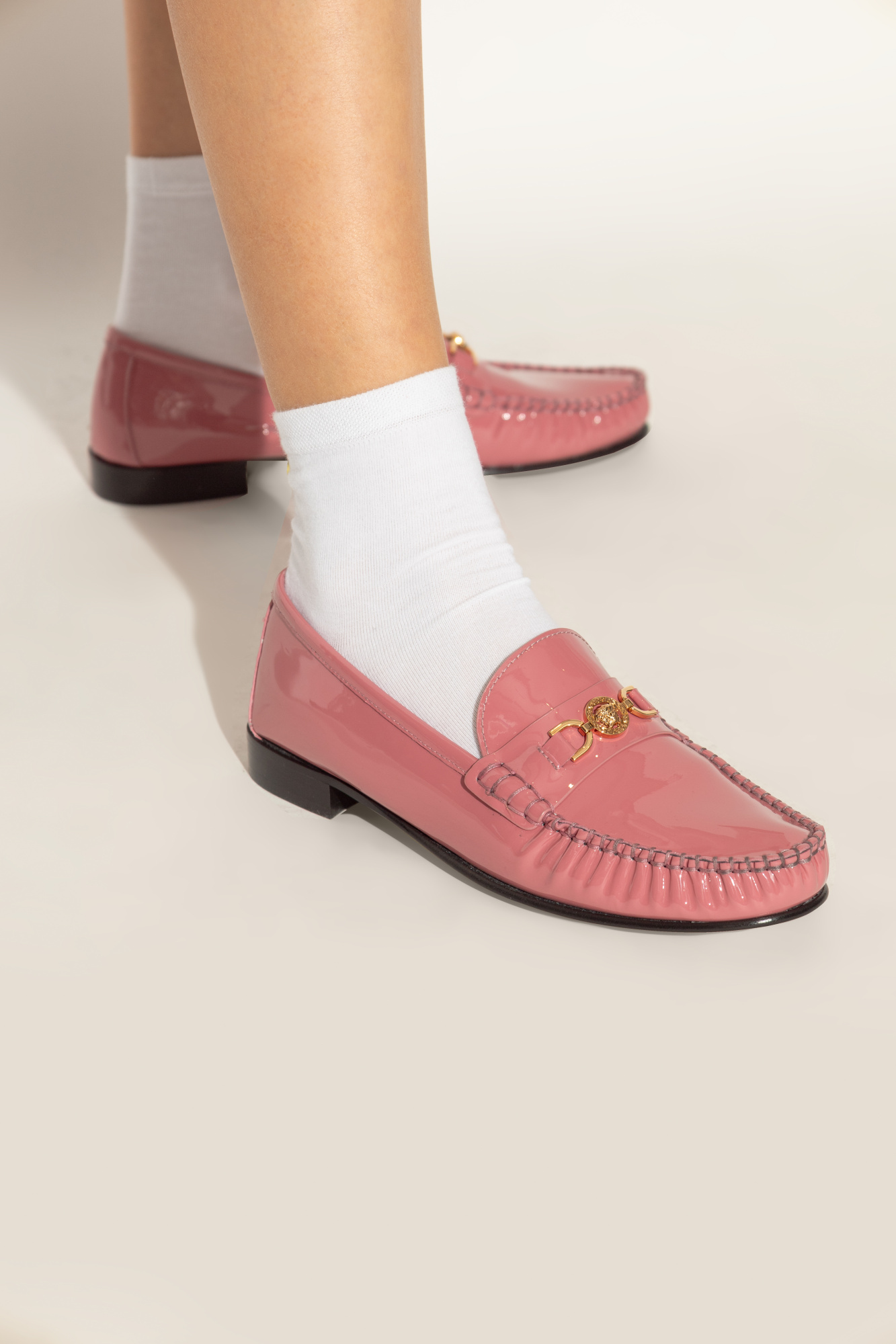 Versace Round Head Loafer Shoes In Pink