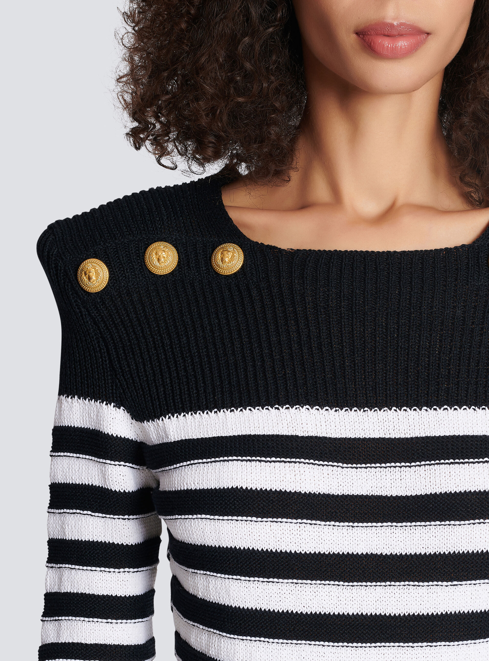 Balmain Button-embellished Striped Ribbed Cotton-blend Mini Dress In Black
