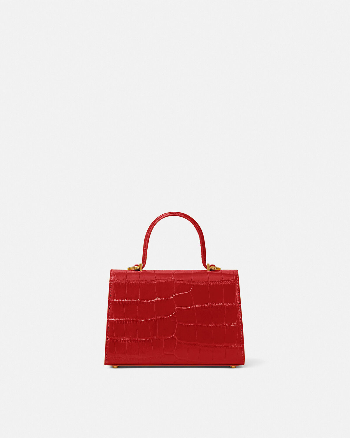 Versace Small Crocodile-embossed Top-handle Bag In Red
