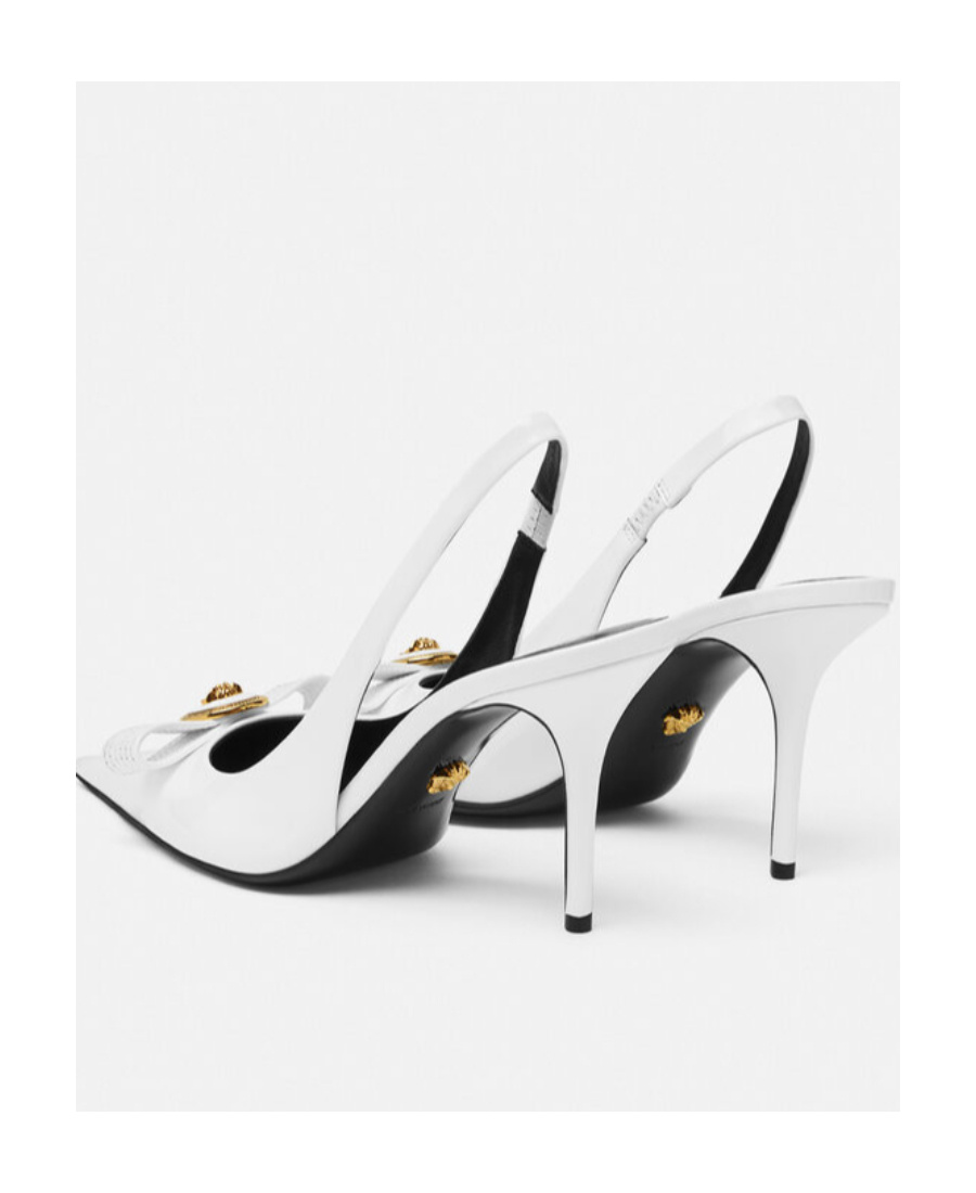 Versace Gianni Ribbon Mid Slingback Pumps In White