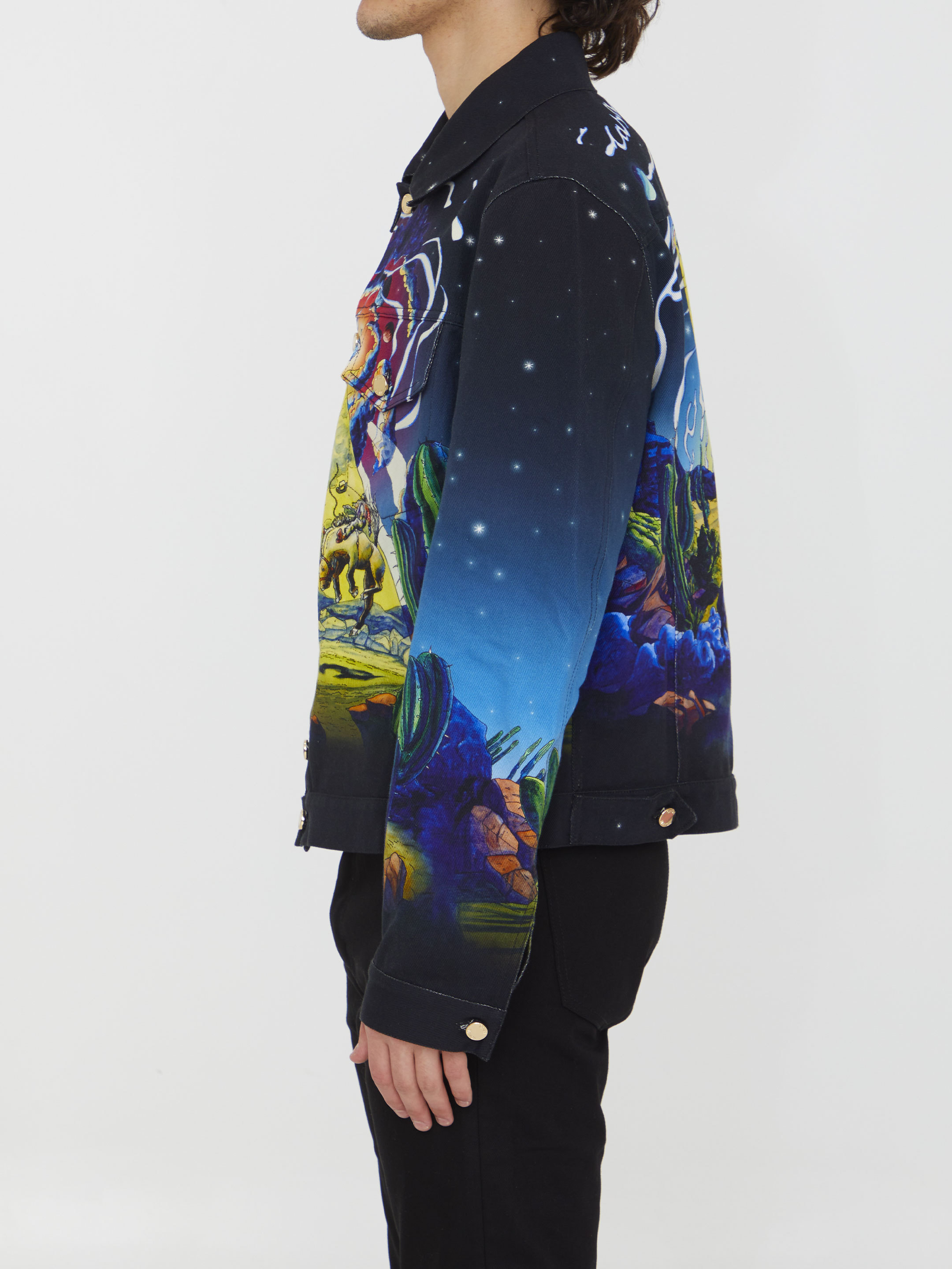 Casablanca Black Long-sleeve Shirt With Graphic Print In Silk Man In Black