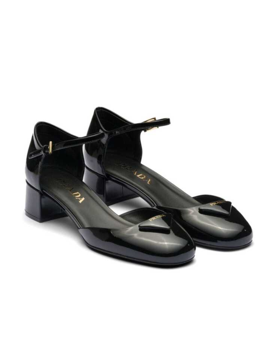 Prada Womens Black Brand-plaque Patent-leather Mary Jane Courts