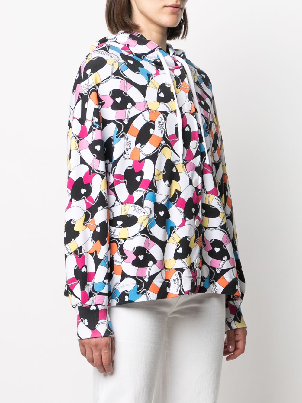 Moschino Floral Printed Long-sleeved Hooded Casual Jacket In Multicolor