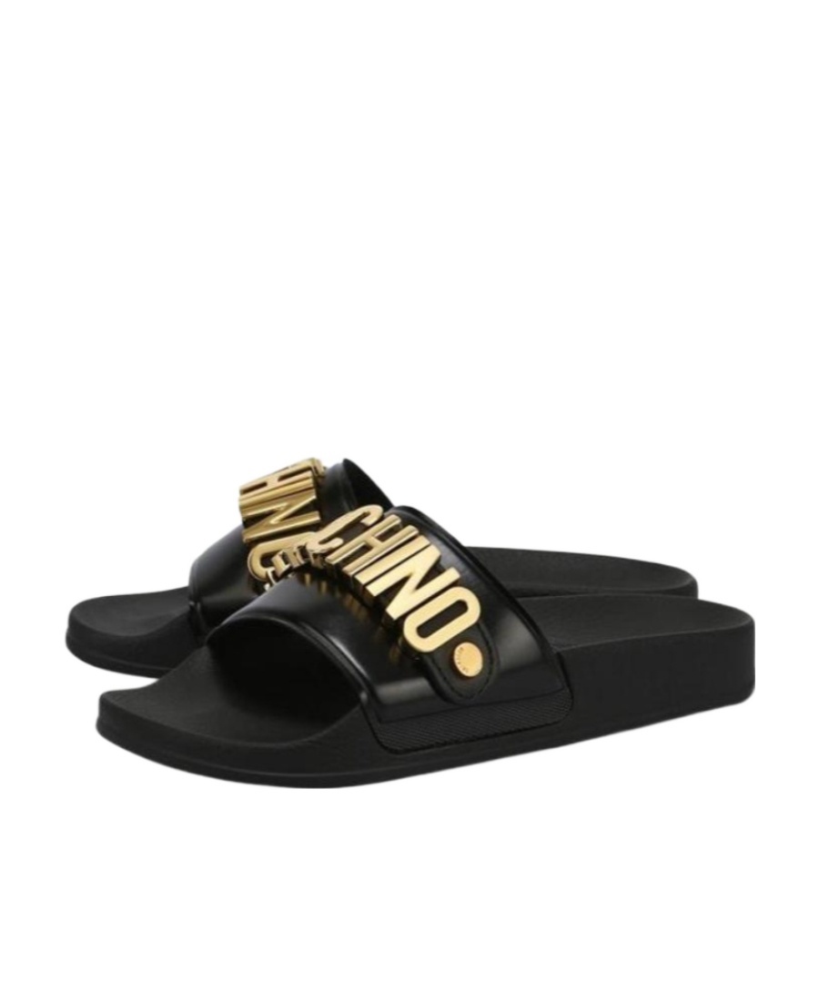 Moschino Pvc Sandal Slide With Lettering Logo In Black