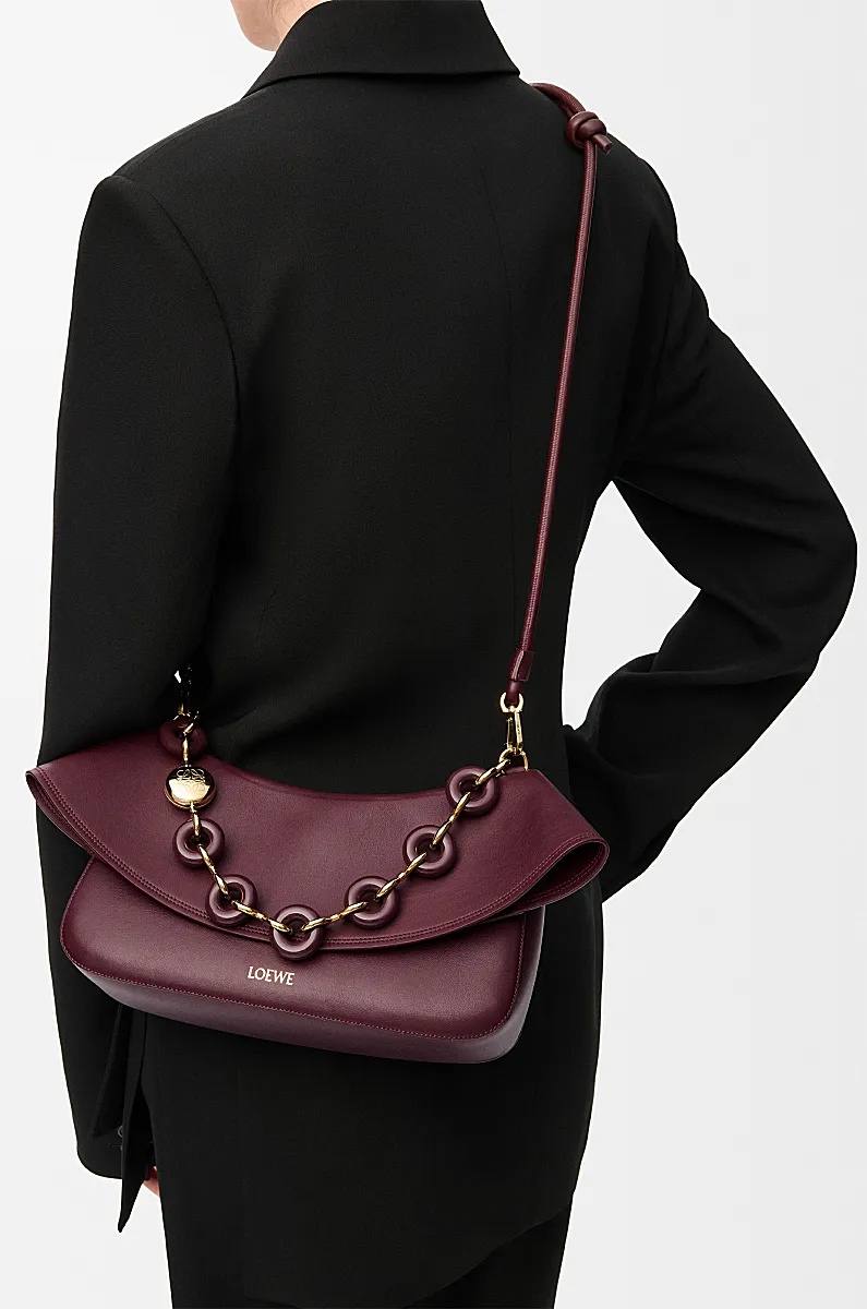 Loewe Womens Dark Burgundy Medium Ola Leather Shoulder Bag