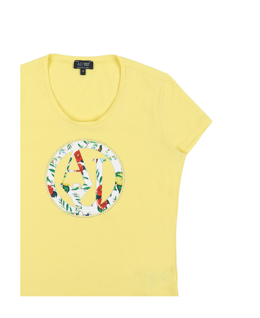 Armani Jeans Printed T-shirt With Round Neck In Yellow