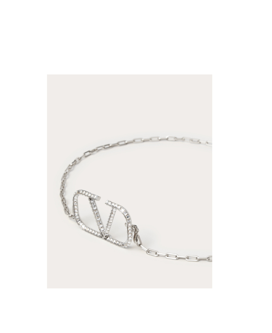 Valentino Vlogo Crystal-embellished Belt In Gray