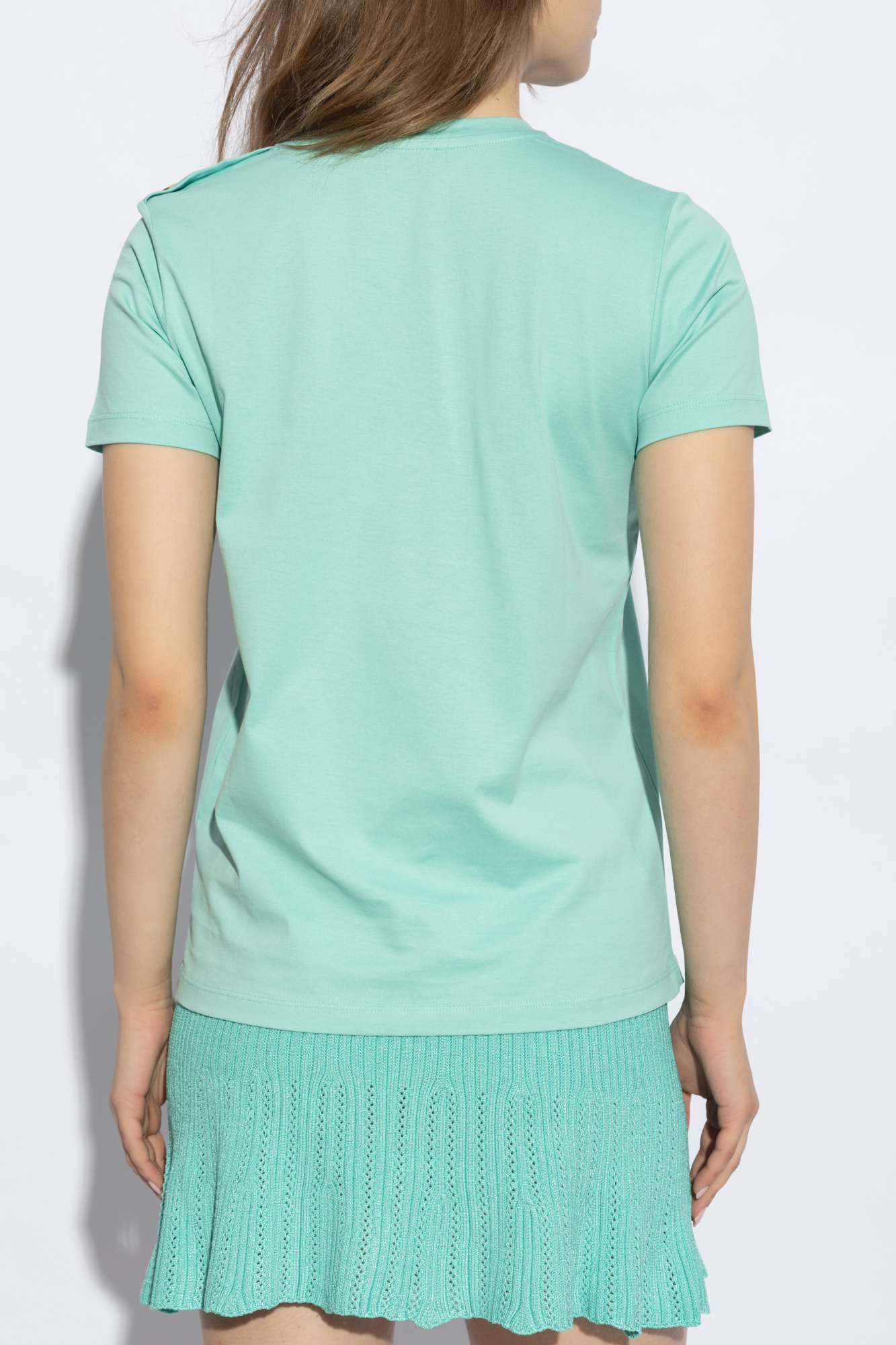 BALMAIN LOGO-PRINT BUTTON-SHOULDER T-SHIRT