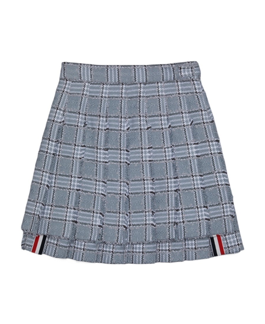Thom Browne Pleated Tweed Skirt In Gray