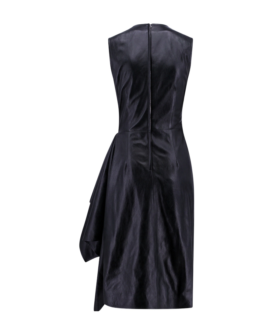 Bottega Veneta Draped Leather Midi Dress In Black