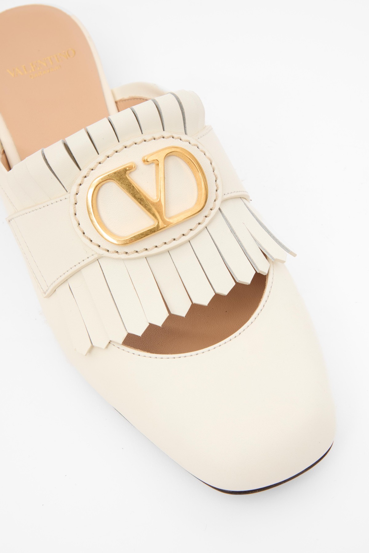 Valentino Vlogo Signature Leather Slippers In White