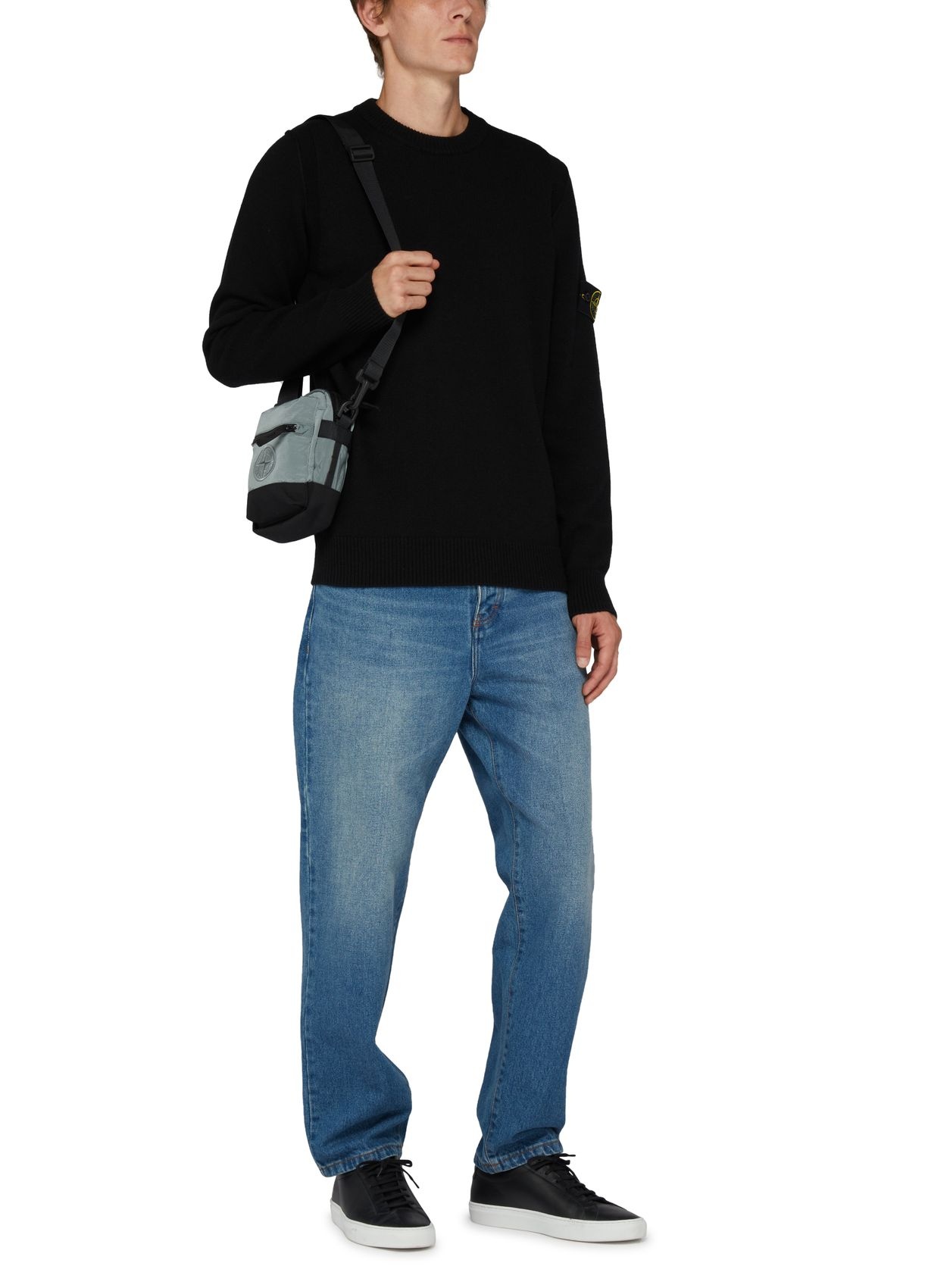 Shop Stone Island Logo-attached Round-neck Sweater In Black