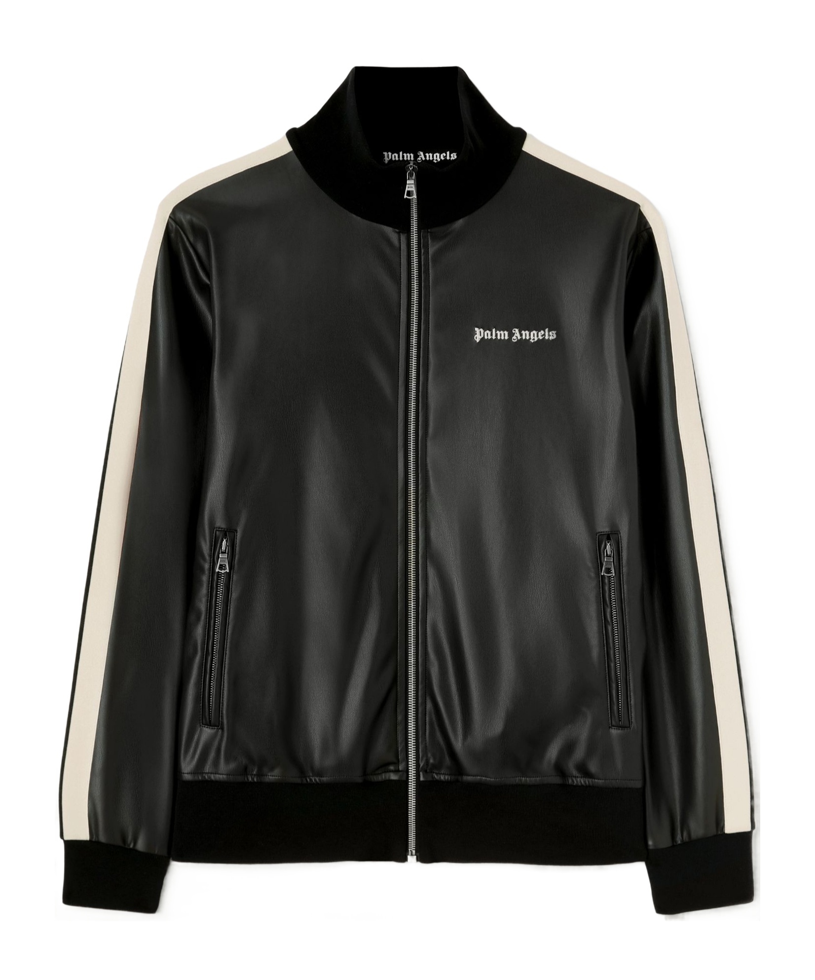 Shop Palm Angels Long-sleeved Leather Jacket In Black