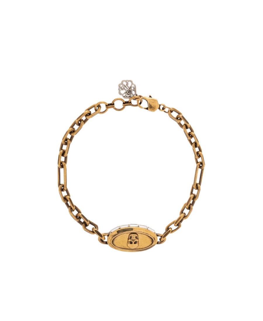 Alexander Mcqueen Cuban Link Chain Bracelet With Skull Detail In Yellow