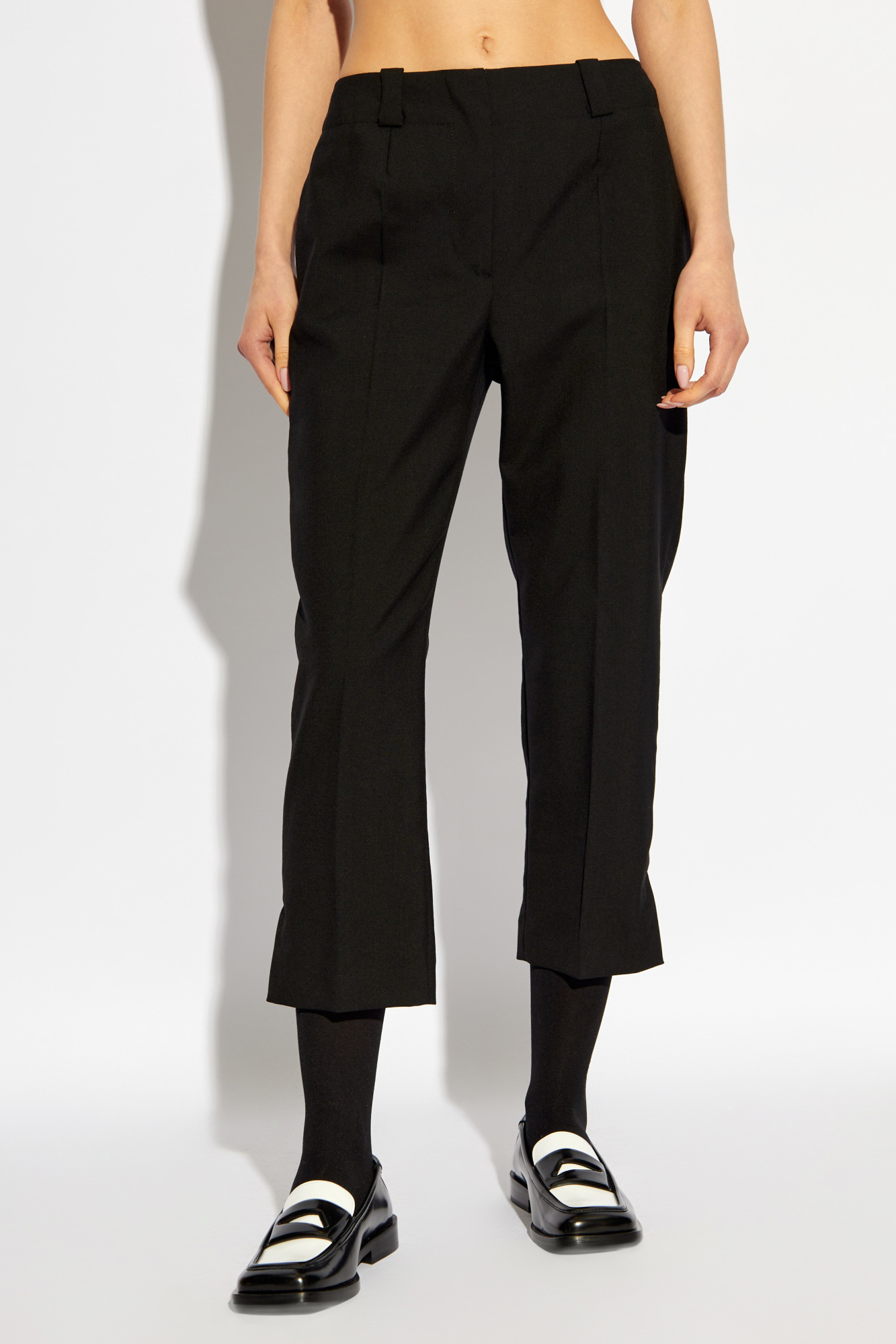 Kenzo Virgin Wool Cropped Pants In Black