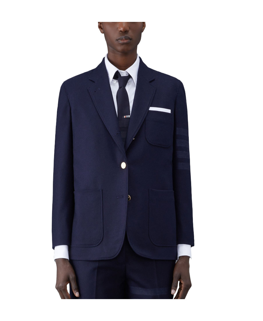 Thom Browne Single-breasted Stripe-sleeve Blazer In Black