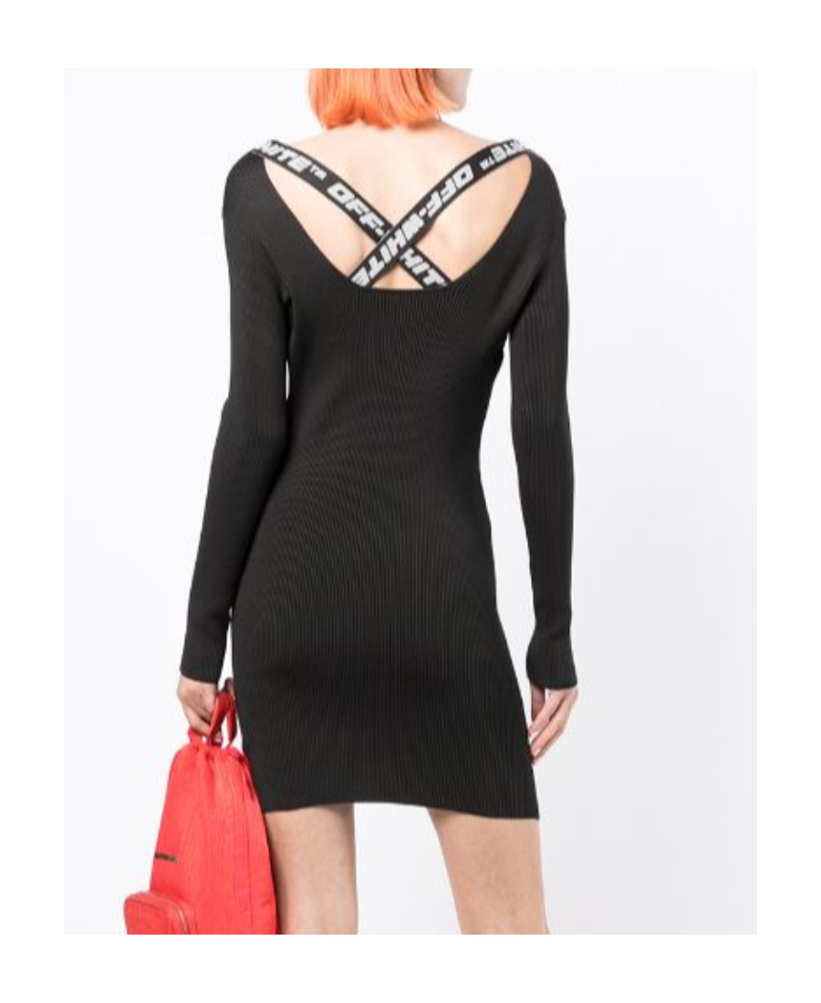Off-white Ribbed Dress With Iconic Detail In Black