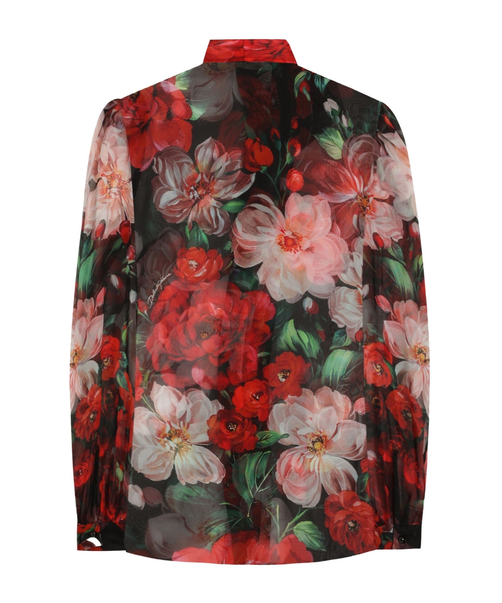 Dolce & Gabbana Shirt With Bow In Chiffon With Floral Print In Multicolor