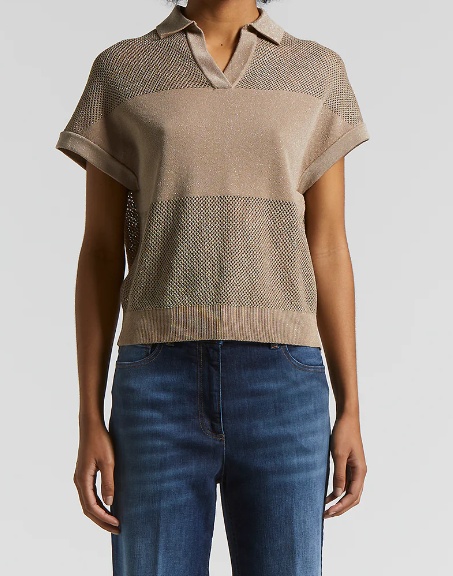 Peserico Women Tricot Polo Shirt In Pure Cotton Crepe Yarn In Brown